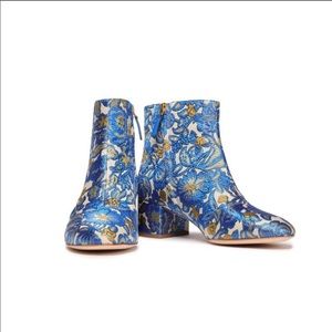 Tory Burch Shelby Brocade Metallic Blue Floral Booties